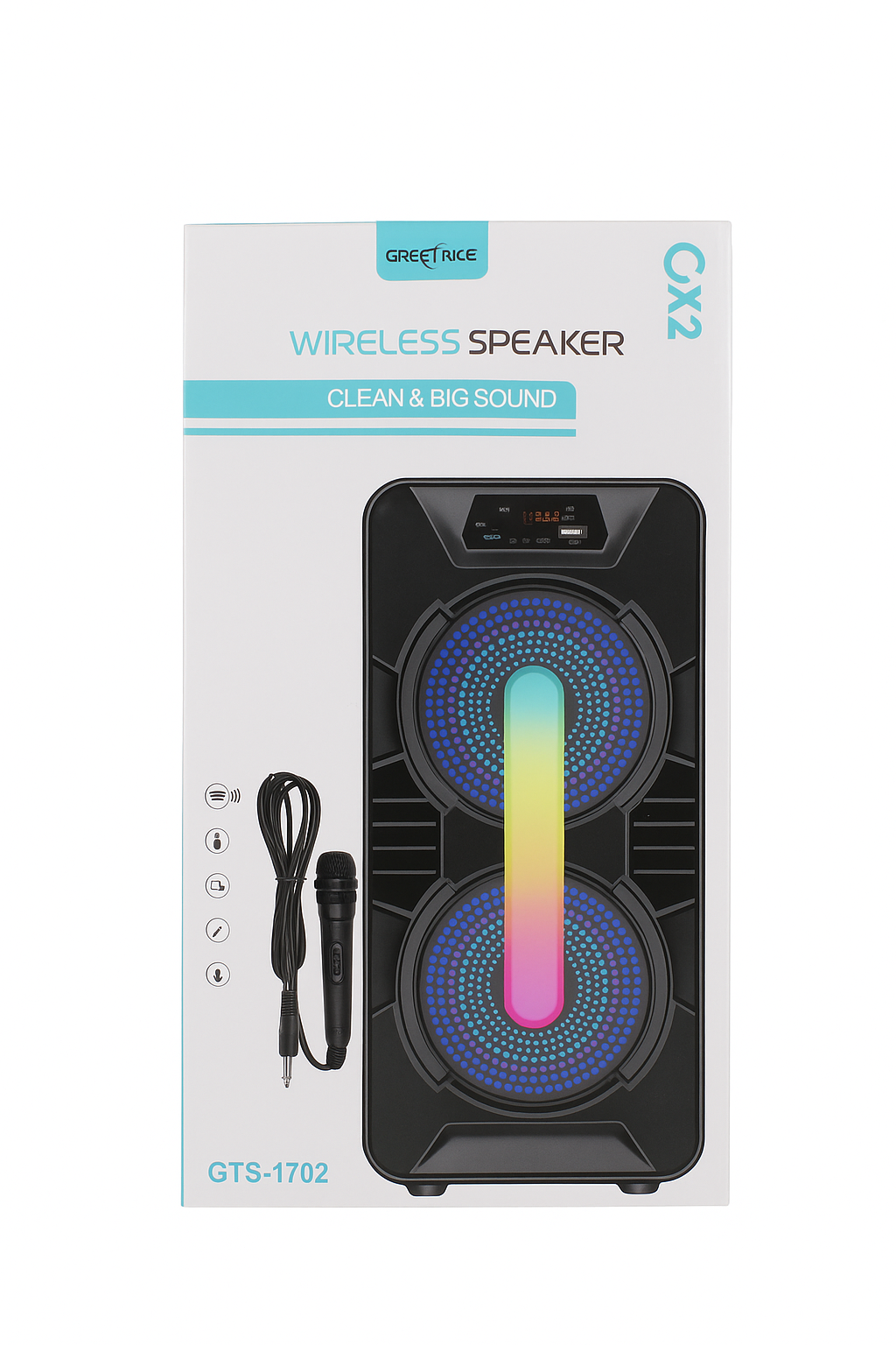 GRECITNICE GTS-1702 6.5" Portable Bluetooth Speaker with LED Lights & Mic