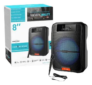 GRECITNICE GTS-1580 8” Wireless Bluetooth Speaker with Microphone – Portable Rechargeable Sound System with LED Lights, USB/FM/AUX Support