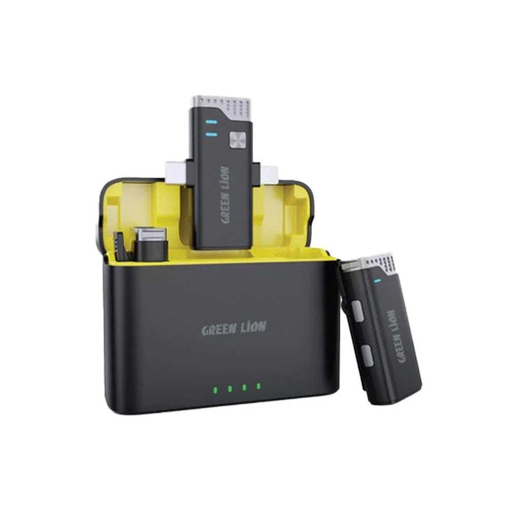 Green Lion 2-in-1 Wireless Mic – USB-C & Lightning Microphone for iPhone & Android | 360° Recording