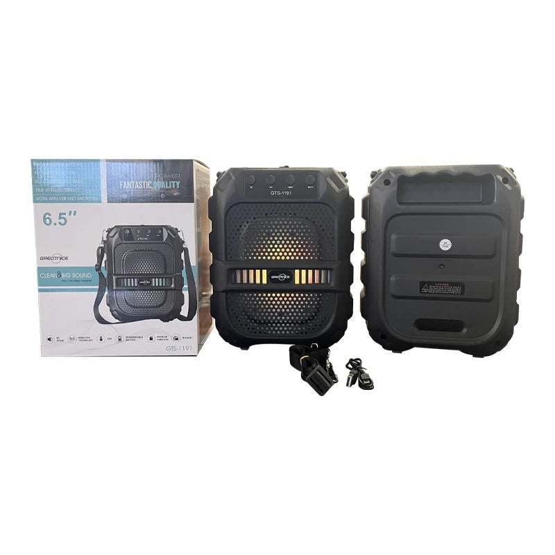 GRECITNICE GTS-1191 6.5” Wireless Bluetooth Speaker with LED Display, Shoulder Strap & Rechargeable Battery – Portable Stereo Sound System with USB, FM, AUX & TF Card Support