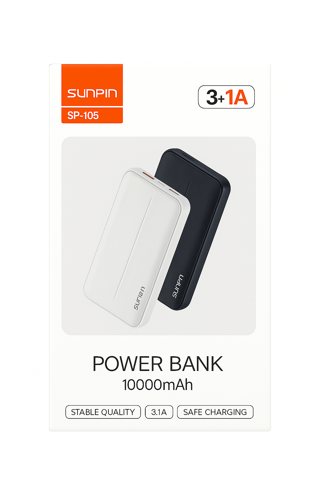 SUNPIN SP-105 10000mAh Power Bank | 3.1A Fast Charging | Dual USB Output | Travel-Friendly Design