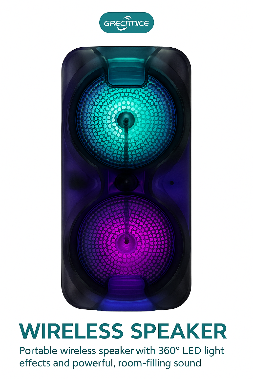 GRECITNICE GTS-2083 3” Wireless Portable Bluetooth Speaker with 360° LED Lights – Compact Design with Big Sound for Indoor & Outdoor Use