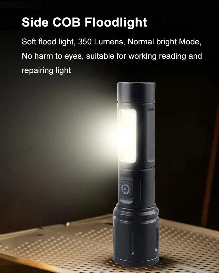 Aluminum Alloy COB Side Light – Rechargeable & Warning Flashlight