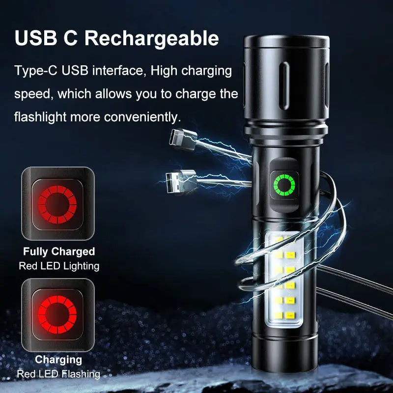 Aluminum Alloy COB Side Light – Rechargeable & Warning Flashlight
