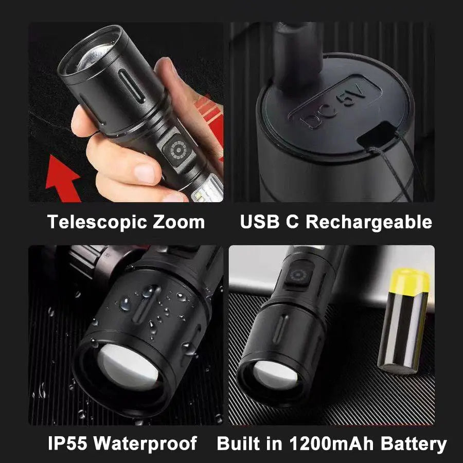 Aluminum Alloy COB Side Light – Rechargeable & Warning Flashlight