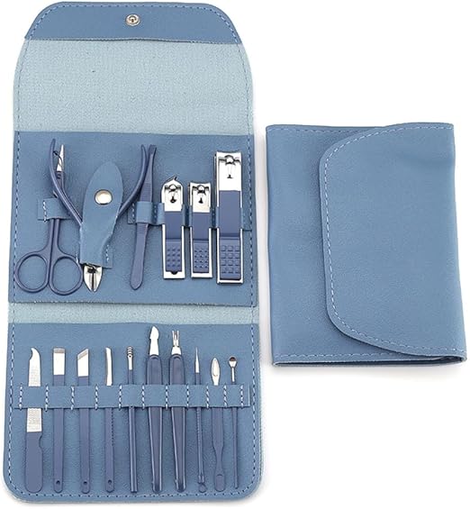 Premium 16-Piece Nail Care Set – Minimalist Manicure & Pedicure Kit in Elegant Blue Case