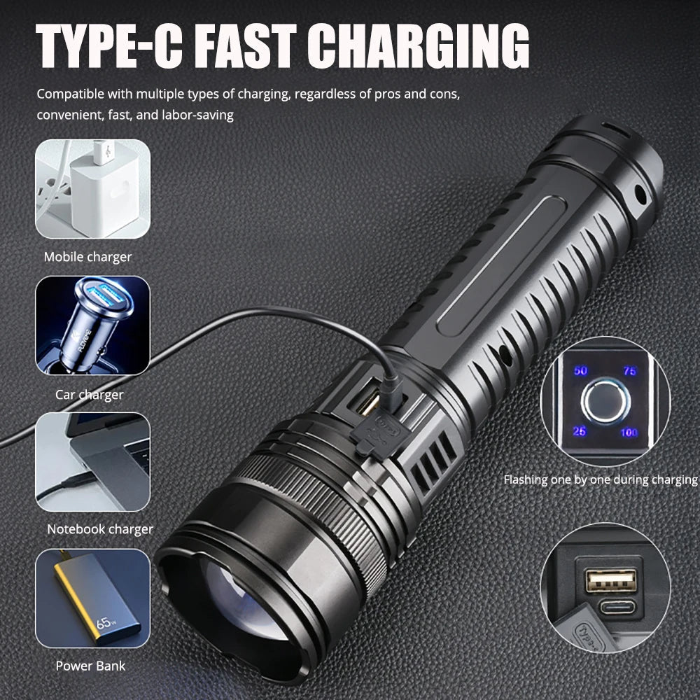 Zoomable Waterproof Rechargeable Laser LED Flashlight