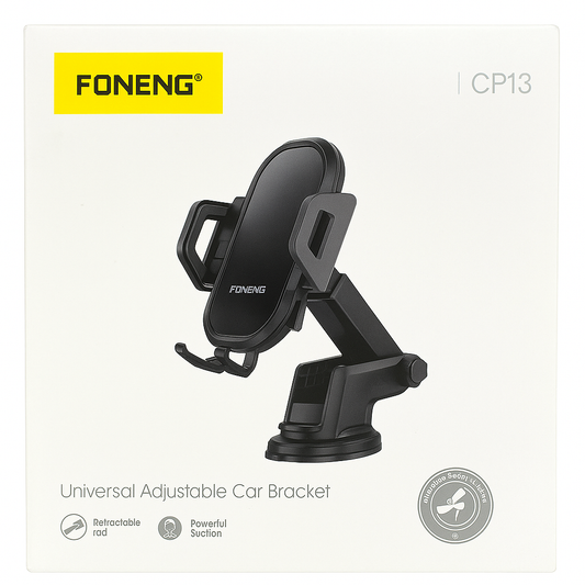 FONENG CP13 Adjustable Car Phone Holder – Dashboard/Windshield Mount with Retractable Arm & Powerful Suction