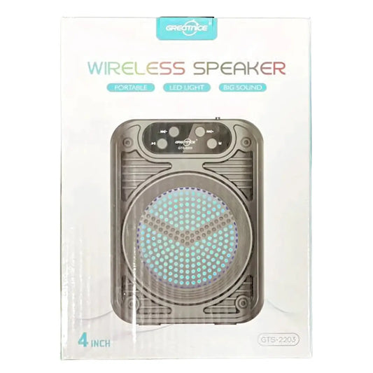 GRECITNICE GTS-2203 4” Wireless Bluetooth Speaker with LED Light – Compact Portable Sound System with USB/FM/AUX Support for Everyday Use