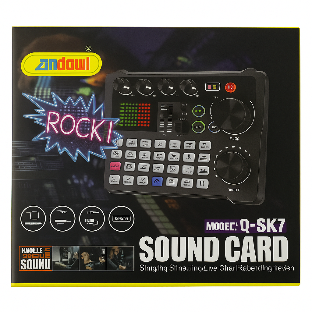 Andowl Q-SK7 Sound Card – Multi-Function Audio Mixer for Live Streaming, Recording & Voice Effects