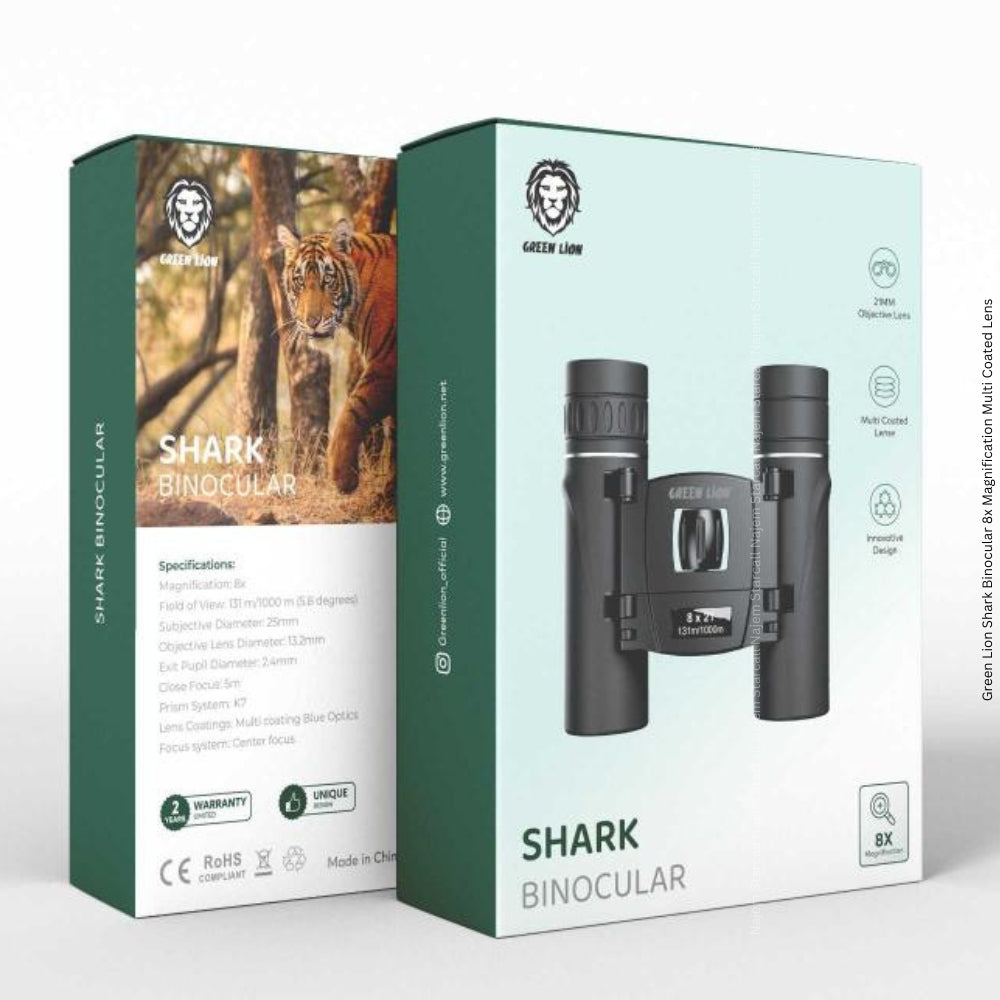 Green Lion Shark Binoculars – 8X HD Optical Zoom with Wide View & Multi-Coated Lenses
