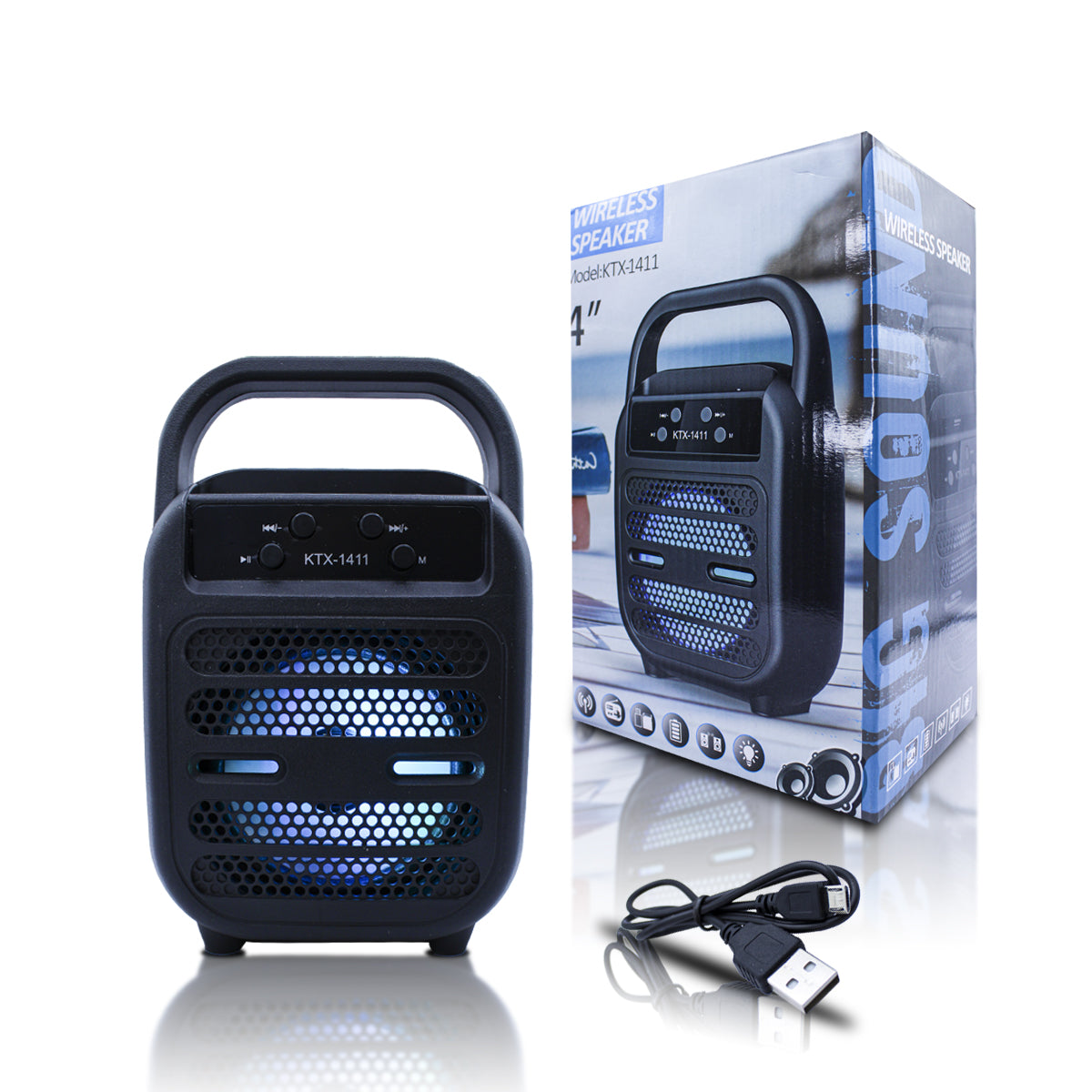 4” Portable Wireless Bluetooth Speaker with Built-in Flashlight – Compact Rechargeable Sound System with USB/AUX/FM Radio – Outdoor & Emergency Ready