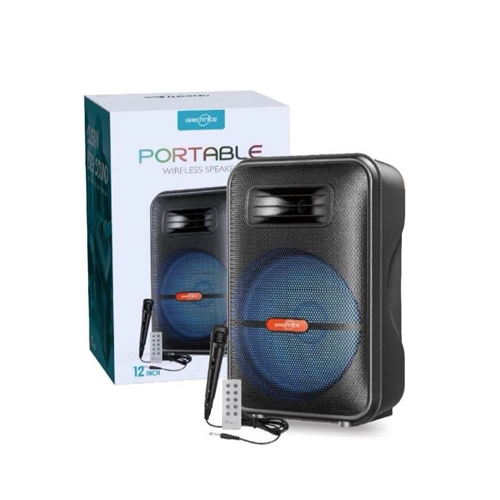 GRECITNICE 12” Portable Wireless Bluetooth Speaker with Microphone & Remote – High-Power Sound System with FM, USB, AUX, and Rechargeable Battery