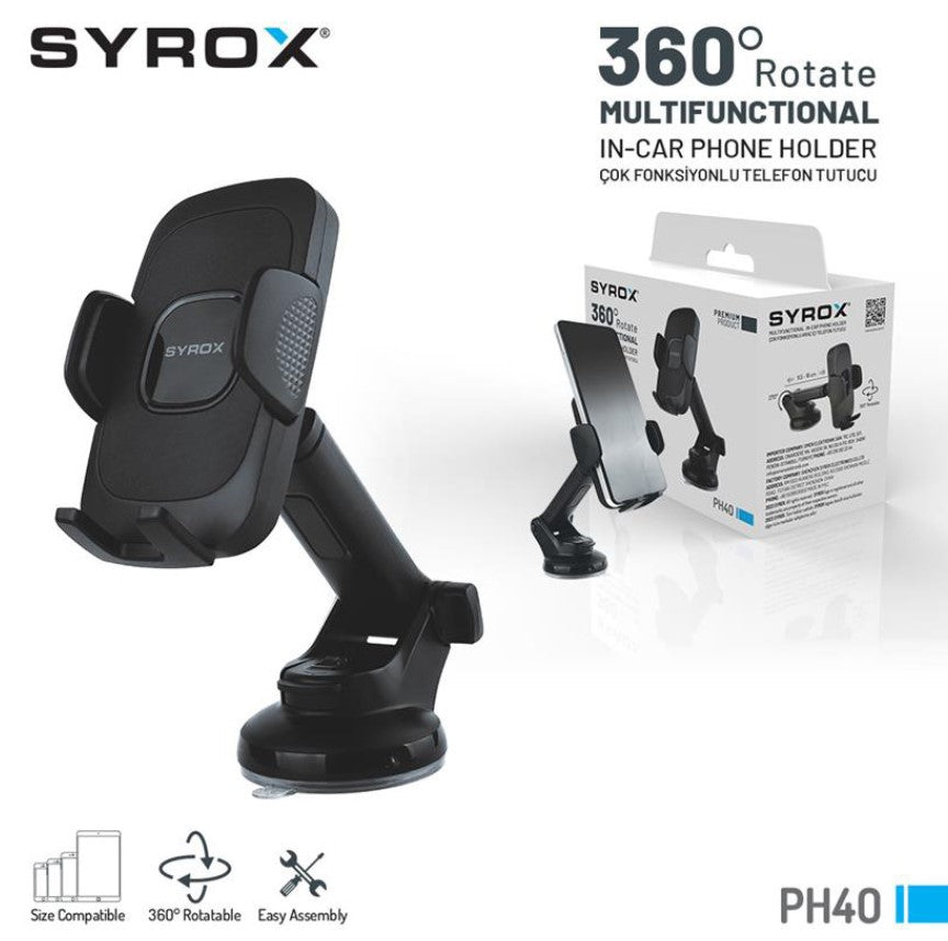 Syrox PH40 360° Rotating Car Phone Holder – Windshield & Dashboard Mount