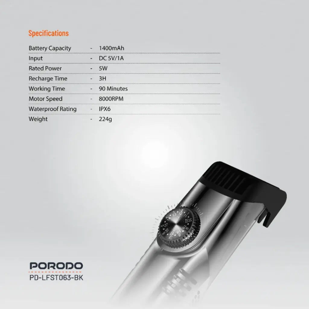 Porodo Lifestyle Air Suction Beard & Body Trimmer - Black