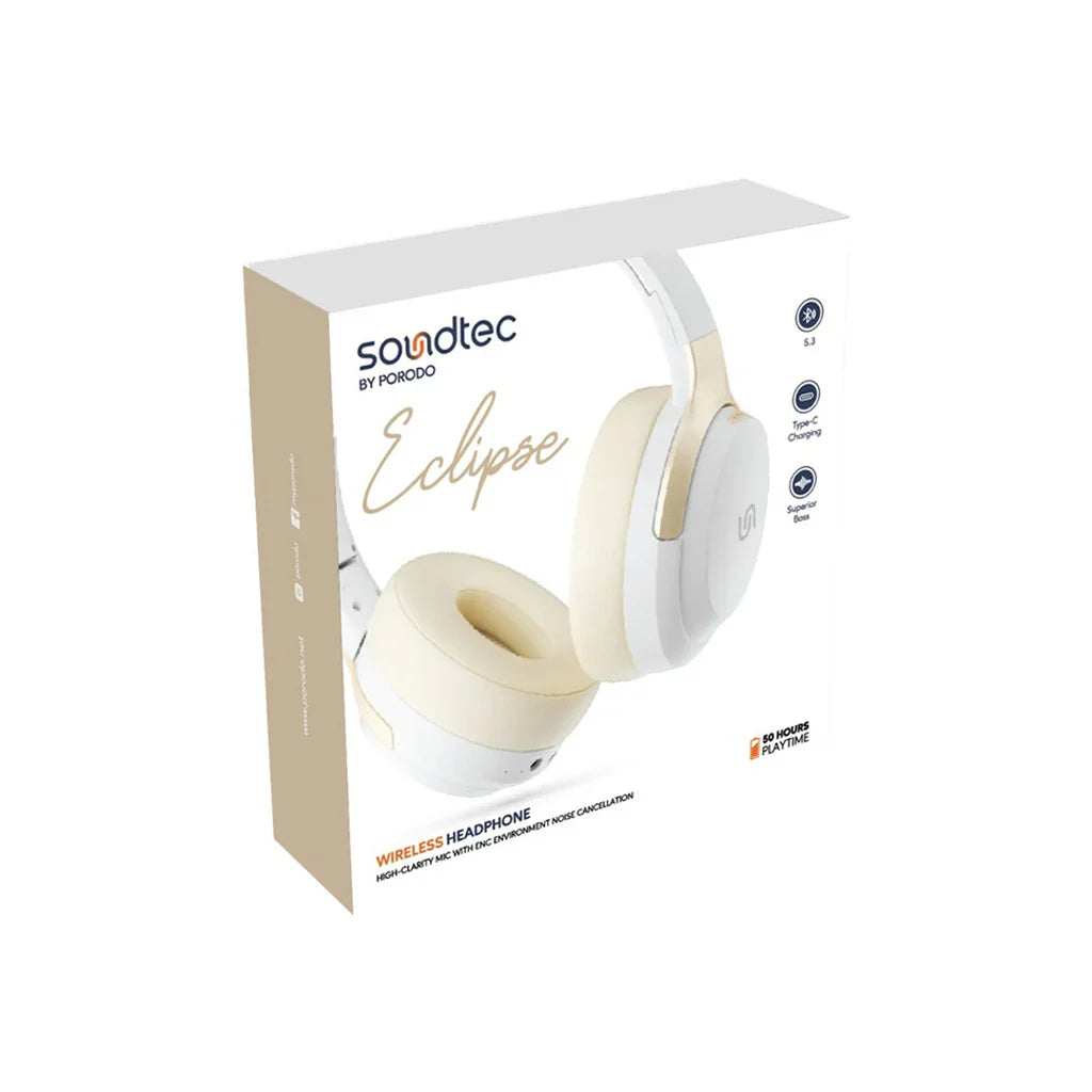 Soundtec Eclipse Wireless Headphones – Elegant Design with 50H Playtime, Type-C Charging & Superior Bass