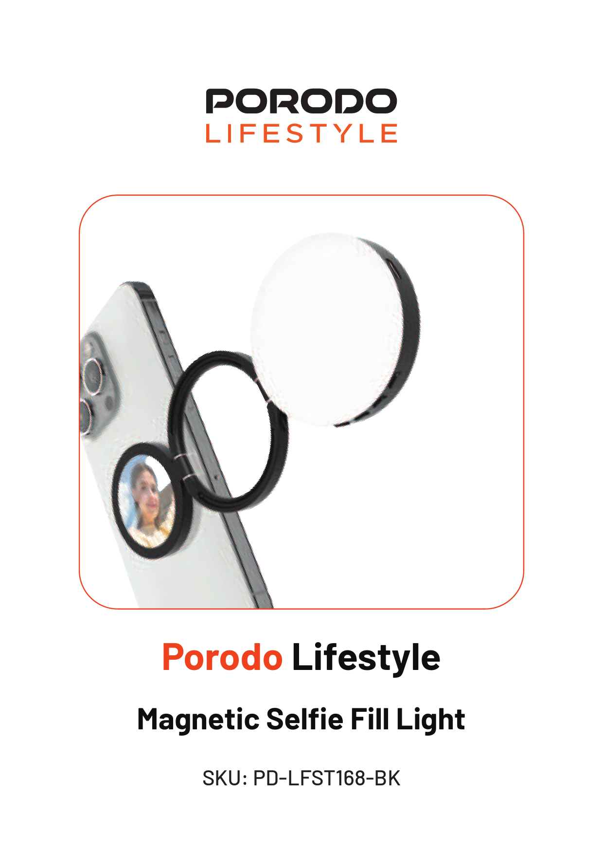 Porodo Magnetic Selfie Fill Light – Magsafe Compatible, 360° Rotation, 2H Rechargeable LED Ring Light