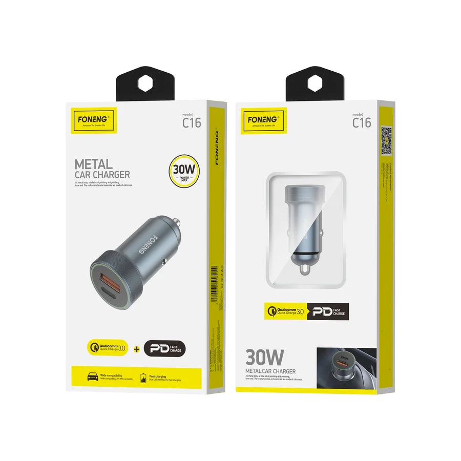 Foneng Dual-Port Metal Car Charger - 30W