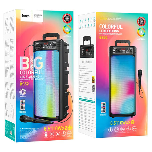 HOCO BS52 6.5" Outdoor Wireless Speaker – Colorful LED Flashing, TWS, 20W Stereo Sound, Premium Portable Audio