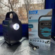 4” Portable Wireless Bluetooth Speaker with Built-in Flashlight – Compact Rechargeable Sound System with USB/AUX/FM Radio – Outdoor & Emergency Ready