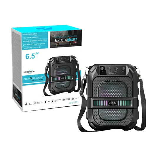 GRECITNICE GTS-1191 6.5” Wireless Bluetooth Speaker with LED Display, Shoulder Strap & Rechargeable Battery – Portable Stereo Sound System with USB, FM, AUX & TF Card Support