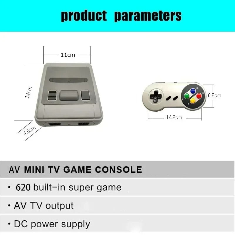 SFC620 Retro Game Console – 620 Built-in Classic 8-Bit Games, Dual Controllers, Mini TV Handheld System