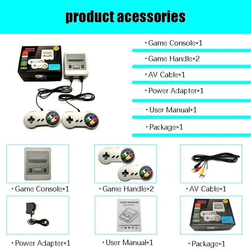 SFC620 Retro Game Console – 620 Built-in Classic 8-Bit Games, Dual Controllers, Mini TV Handheld System