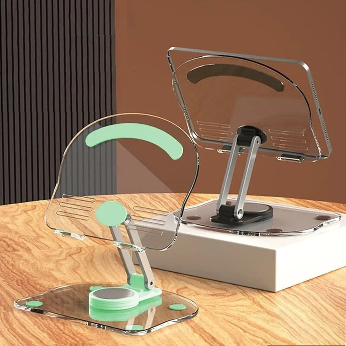 360° Rotating Acrylic Tablet Stand – Transparent Desktop Holder for iPad Pro, Air, Mini, Mi Pad & Phones