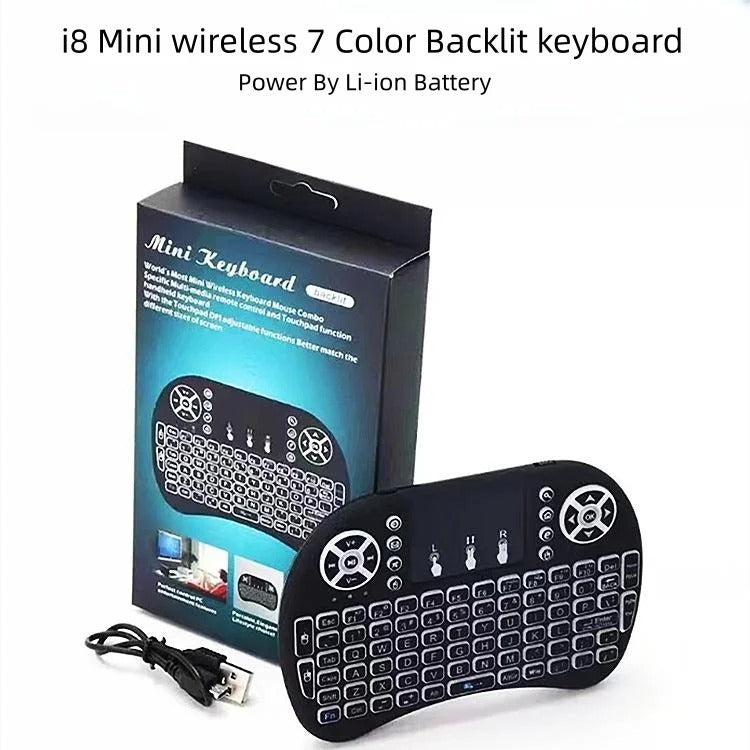 i8 Mini Wireless Keyboard – 2.4G/Bluetooth, 7-Color Backlit, Rechargeable Touchpad Remote with Air Mouse for Android TV Box & PC