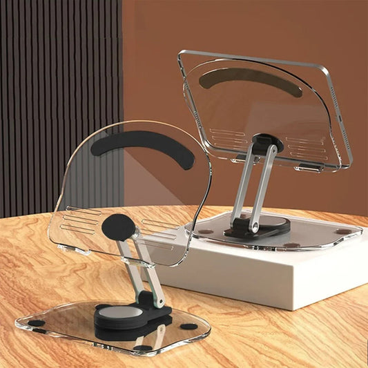 360° Rotating Acrylic Tablet Stand – Transparent Desktop Holder for iPad Pro, Air, Mini, Mi Pad & Phones