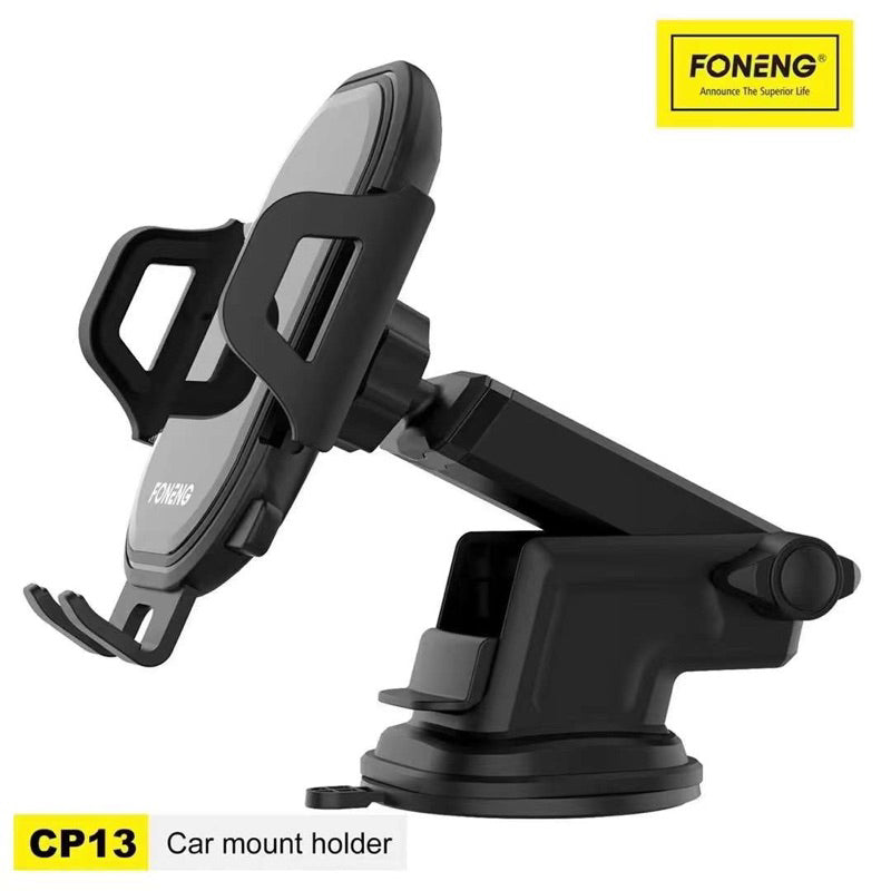 FONENG CP13 Adjustable Car Phone Holder – Dashboard/Windshield Mount with Retractable Arm & Powerful Suction