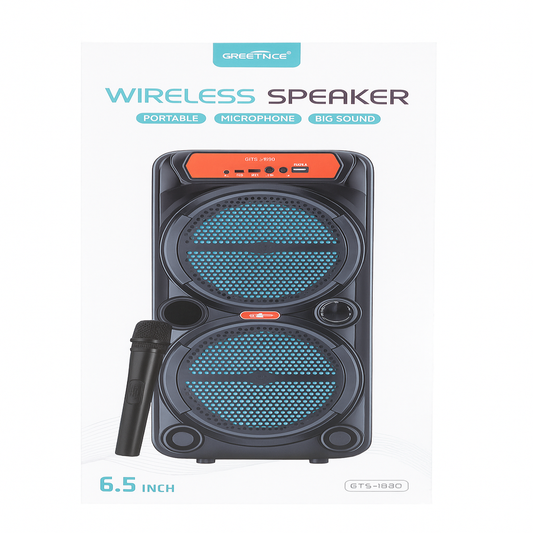 Greatnice GTS-1880 6.5" Wireless Bluetooth Speaker with Microphone – Portable High-Bass Sound System | USB/FM/AUX Support & LED Display