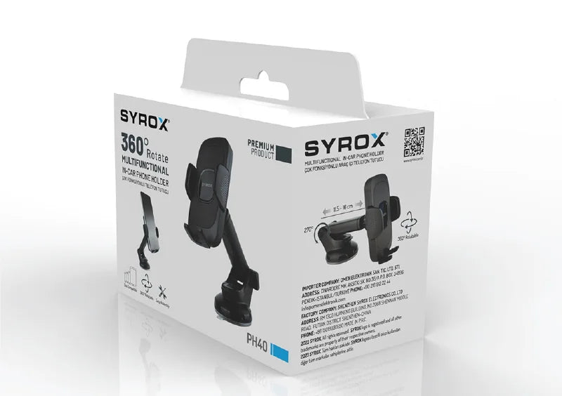 Syrox PH40 360° Rotating Car Phone Holder – Windshield & Dashboard Mount